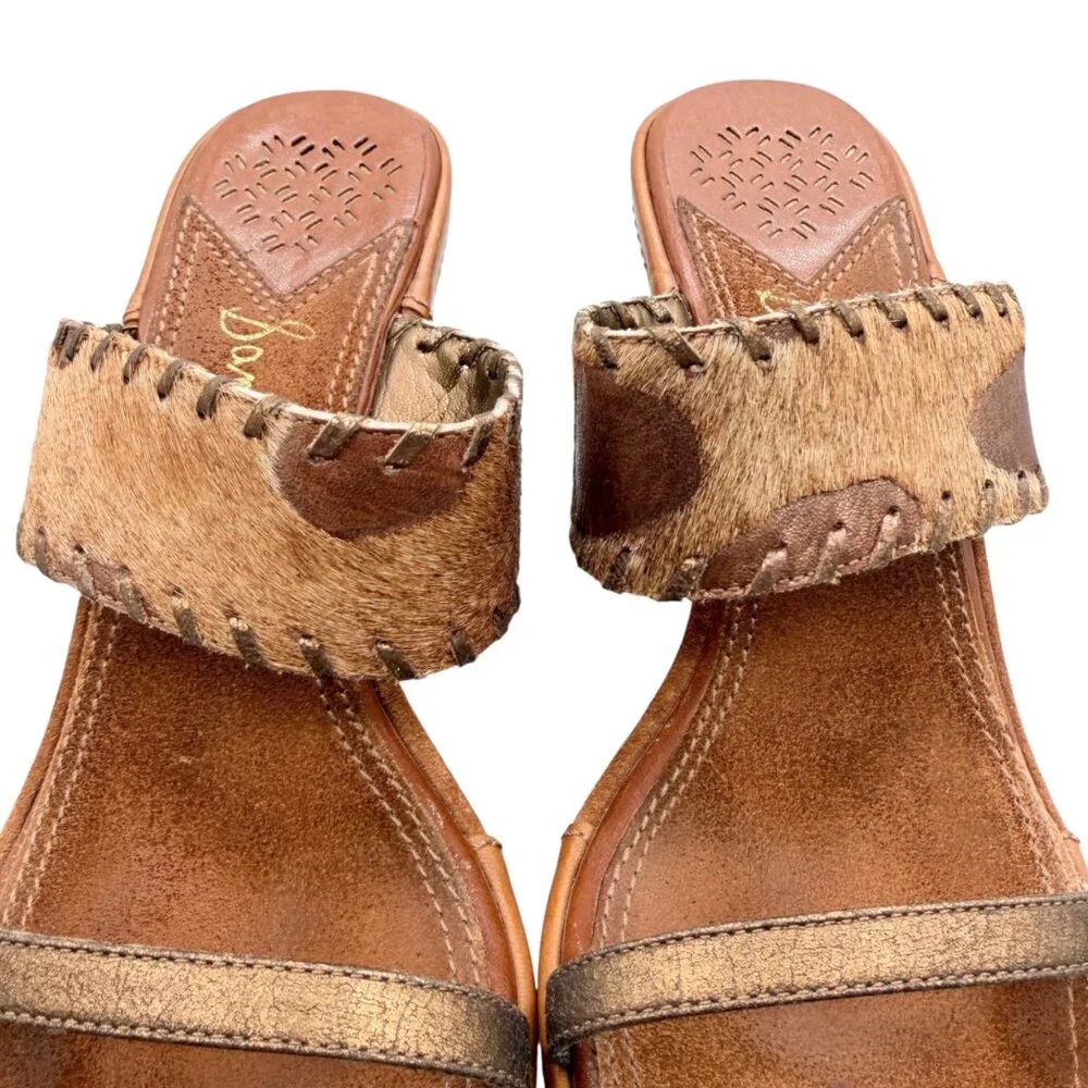 Sam Edelman Brown Y2K Boho Slip-On Calf Hair Strappy Wedge Heels Sandals (9.5)‎
